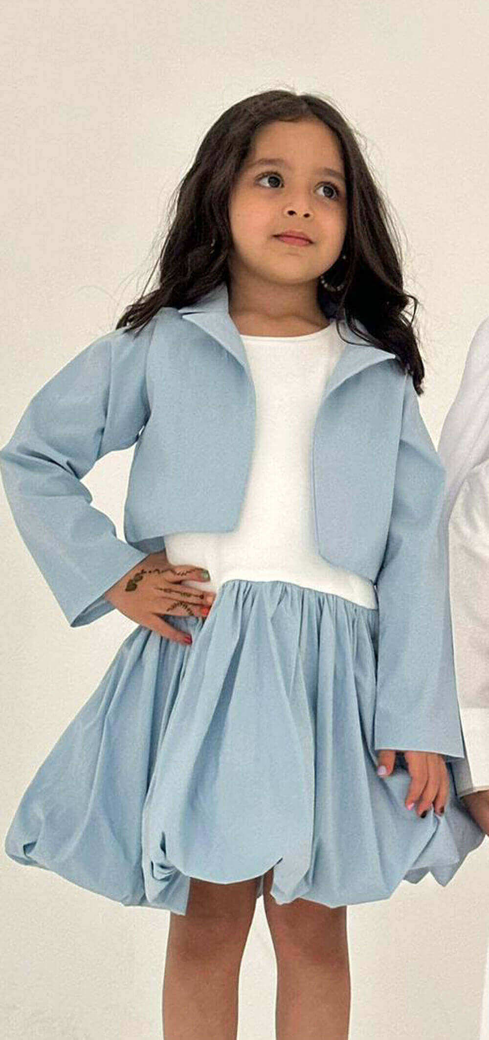 Blue Two-Piece Set Of White Dress And Jacket
