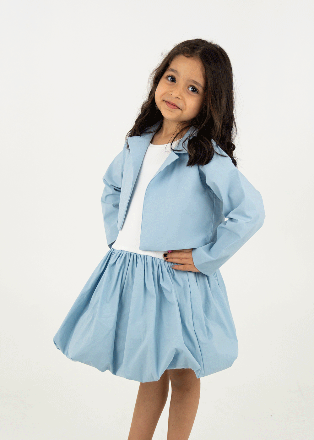Blue Two-Piece Set Of White Dress And Jacket