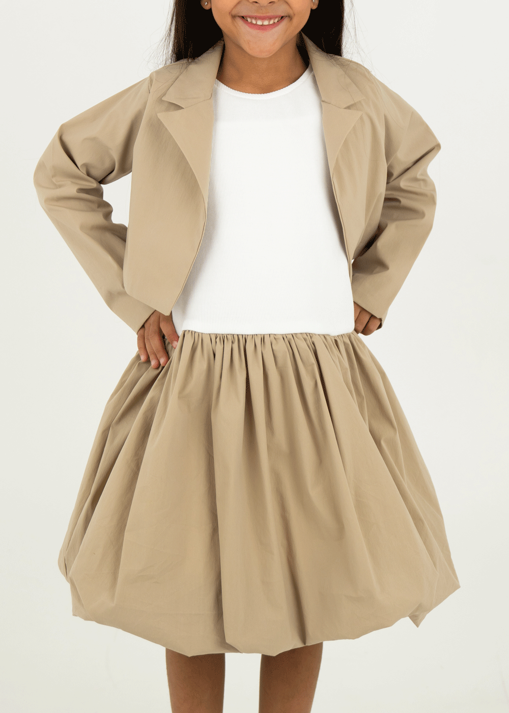 Beige Two-Piece Set Of White Dress And Jacket