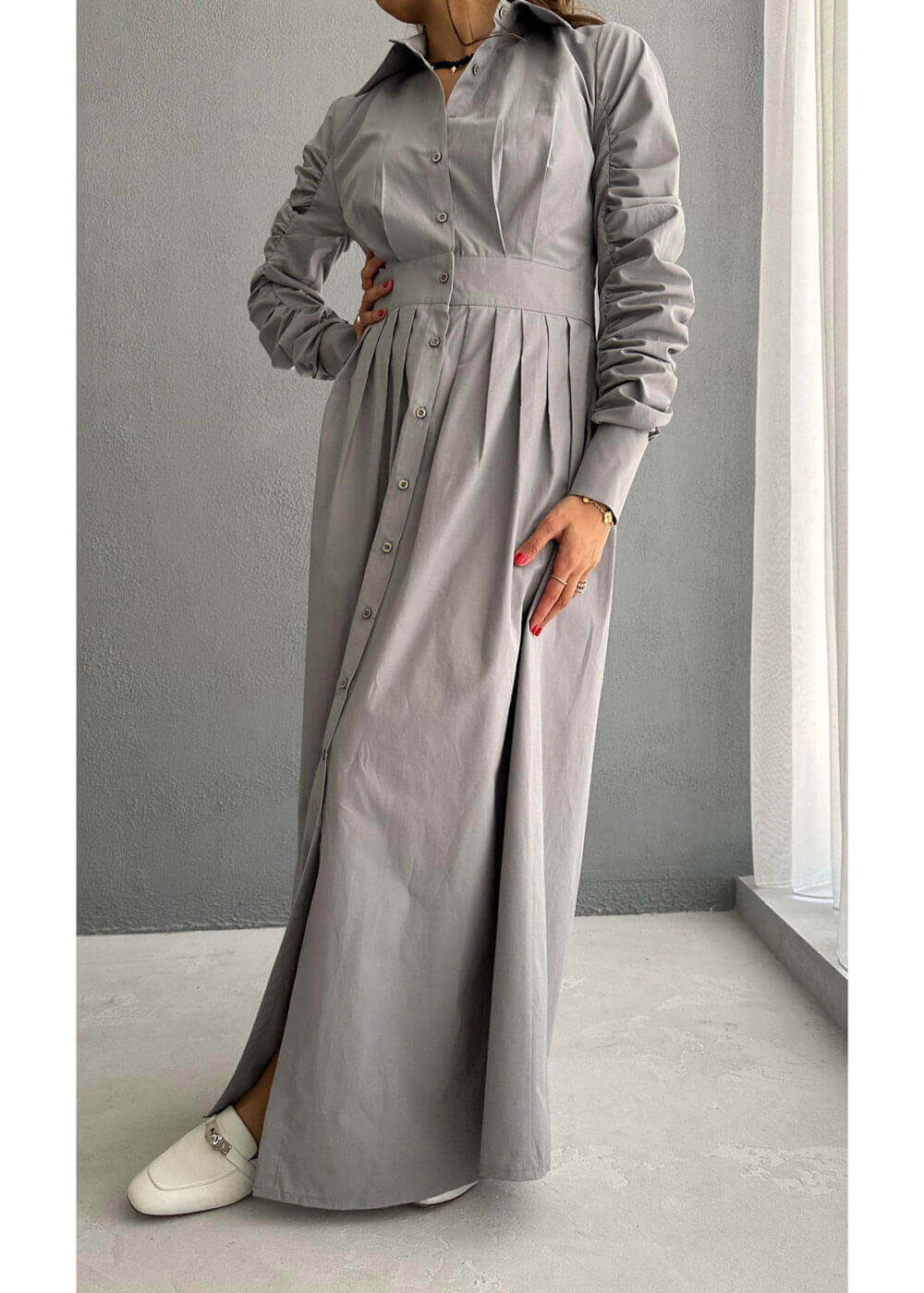 7564 Grey Long Dress For Women