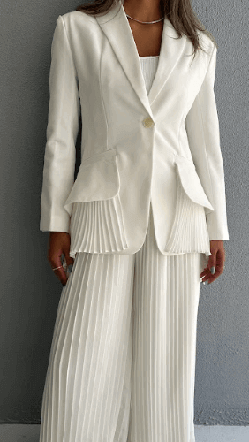 7570 White Blazer And Pant Set For Women
