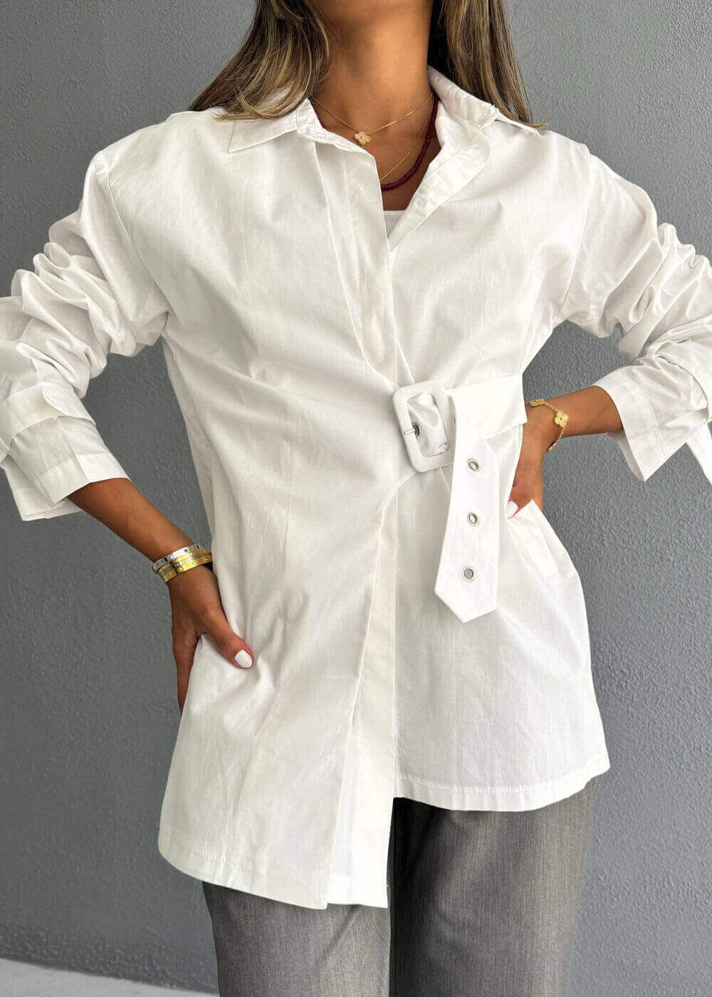 7561 Multi-Color Shirt With Waist Belt For Women