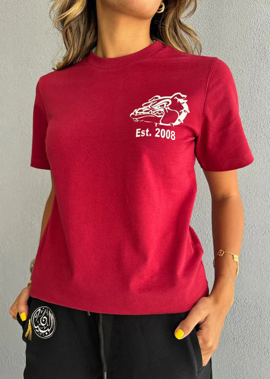 تي شيرت التربية البدنية أحمر اللون للفتيات من كبار السن في مدرسة BBS