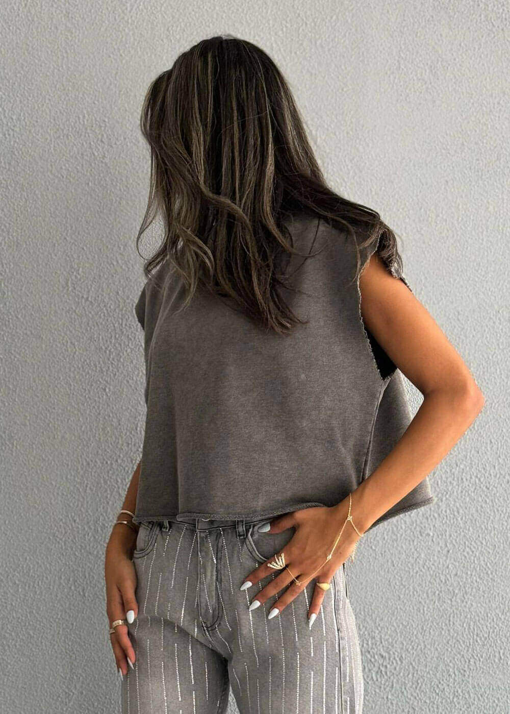 7601 Grey Sleeveless T-Shirt For Women