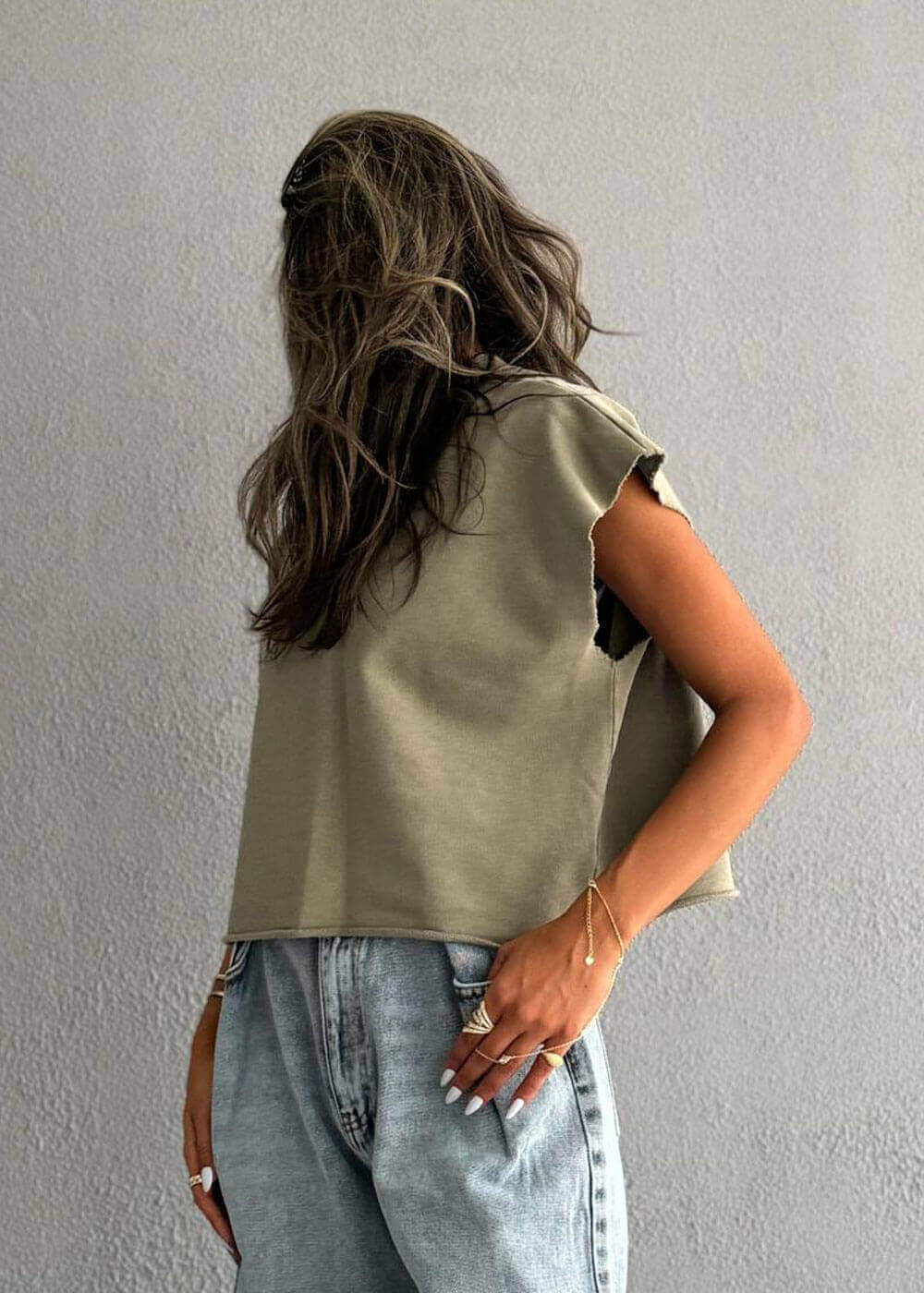 7601 olive Sleeveless T-Shirt For Women