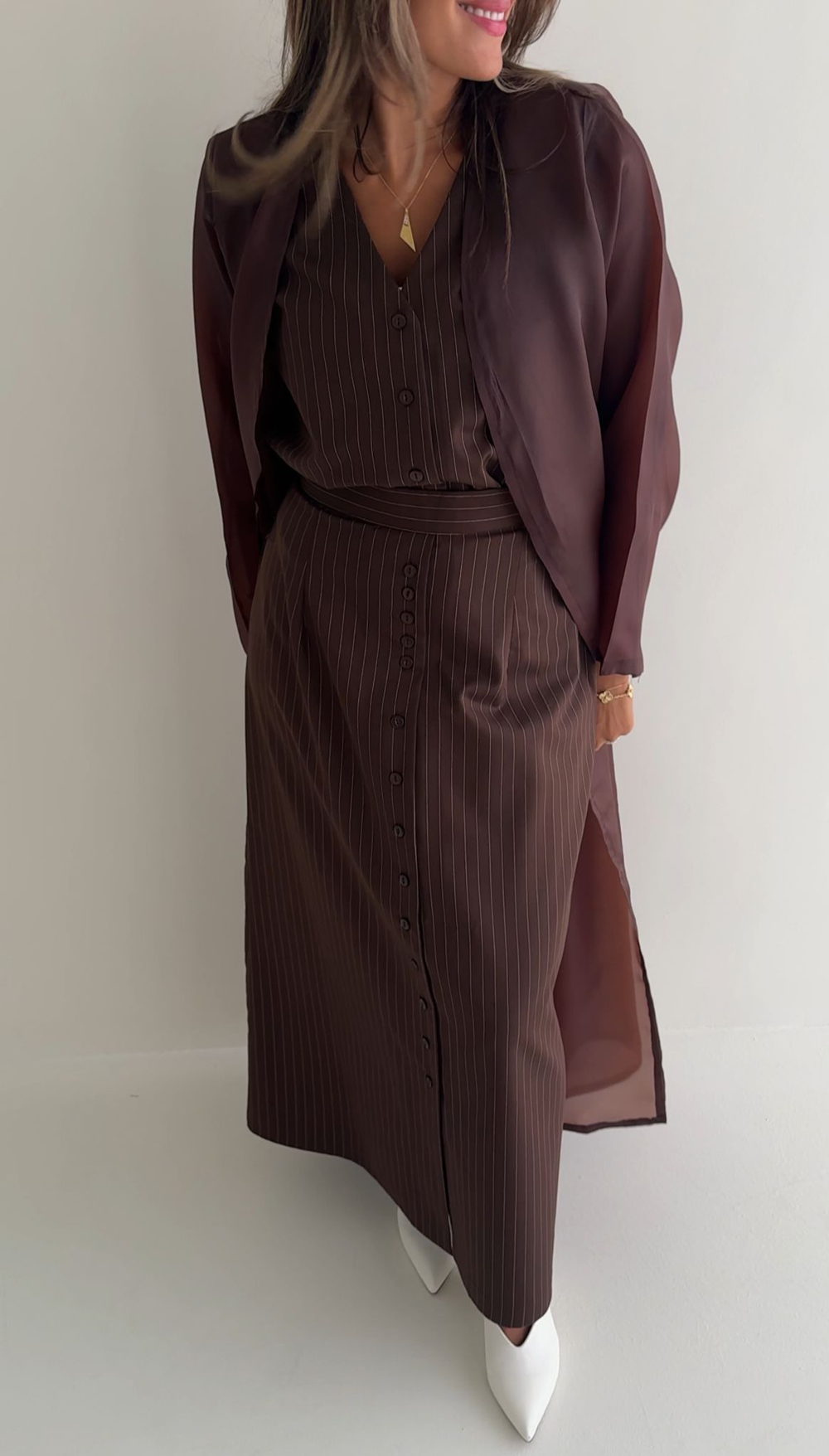 7861 Brown Stripe Set For Women