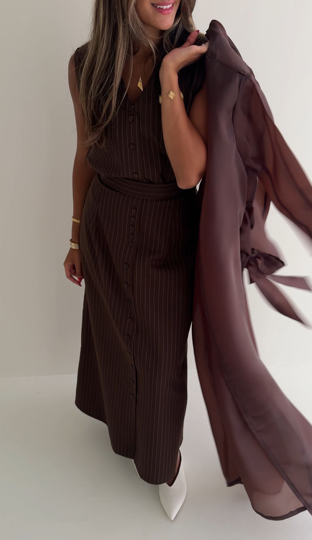 7861 Brown Stripe Set For Women