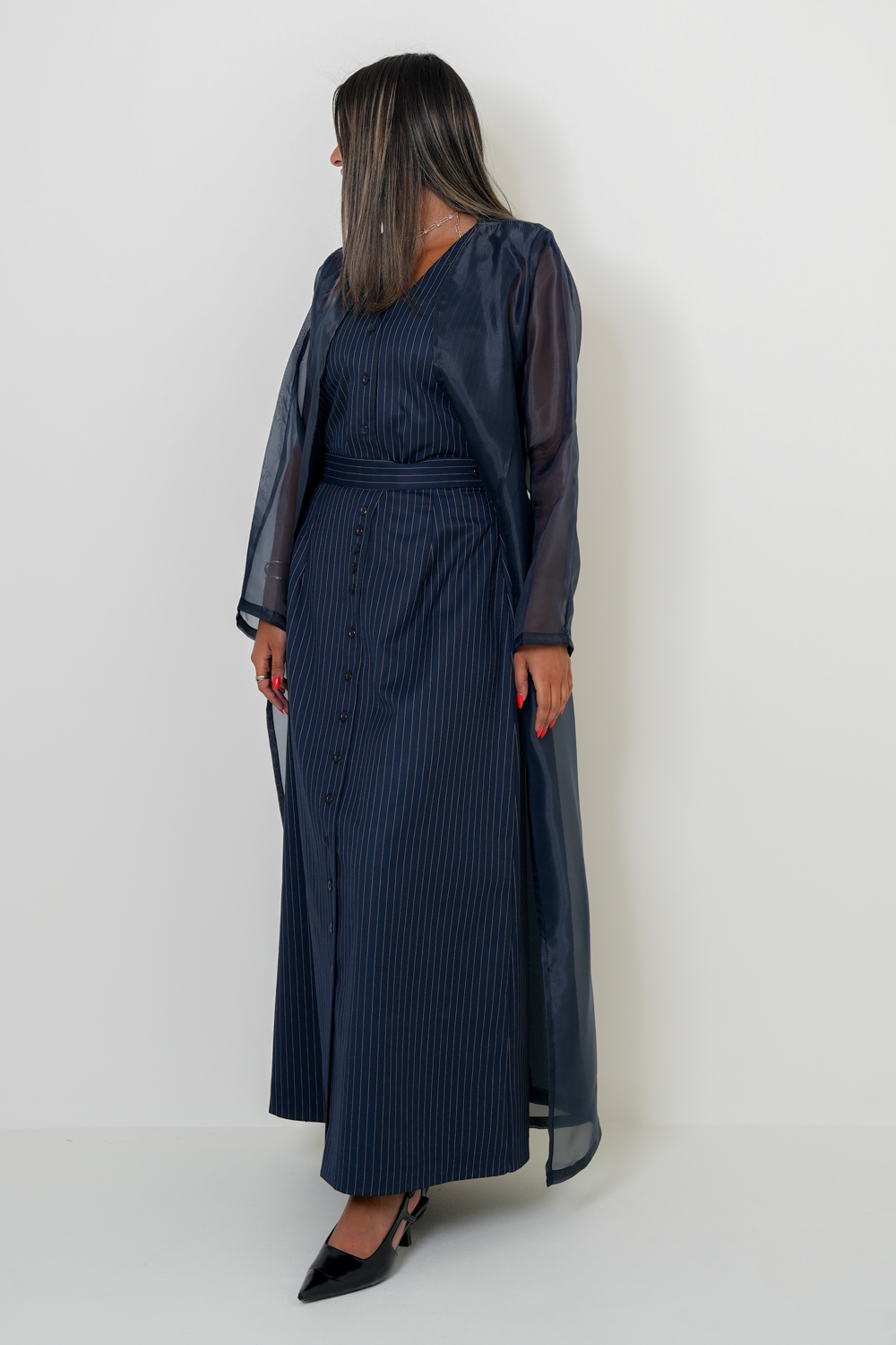 7861 Navy Blue Stripe Set For Women