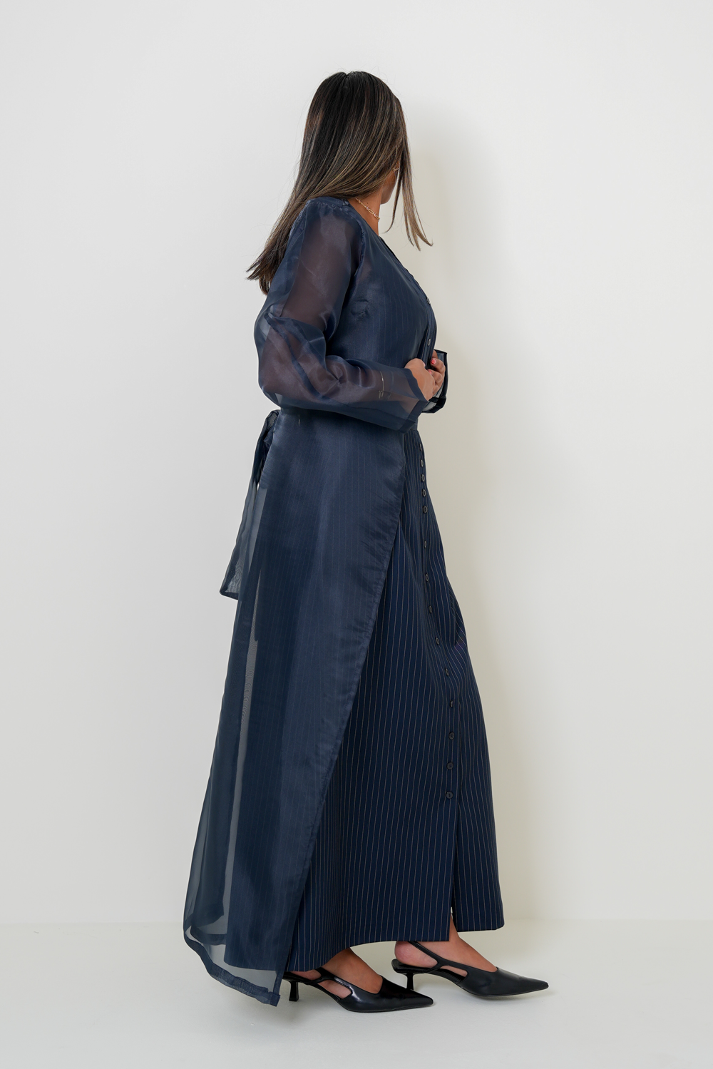 7861 Navy Blue Stripe Set For Women