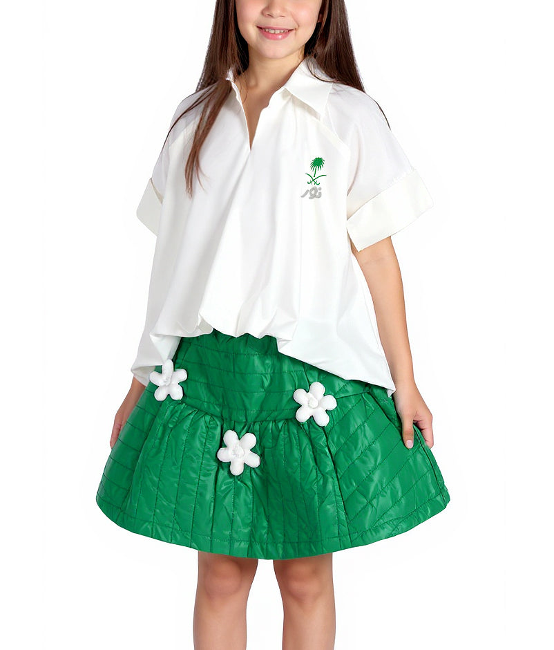 7922 Saudi Green Flower Skirt For Girls
