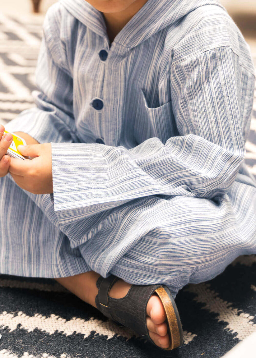 Blue Stripes Moroccan Dishdasha For Boys (With Name Printing Option)