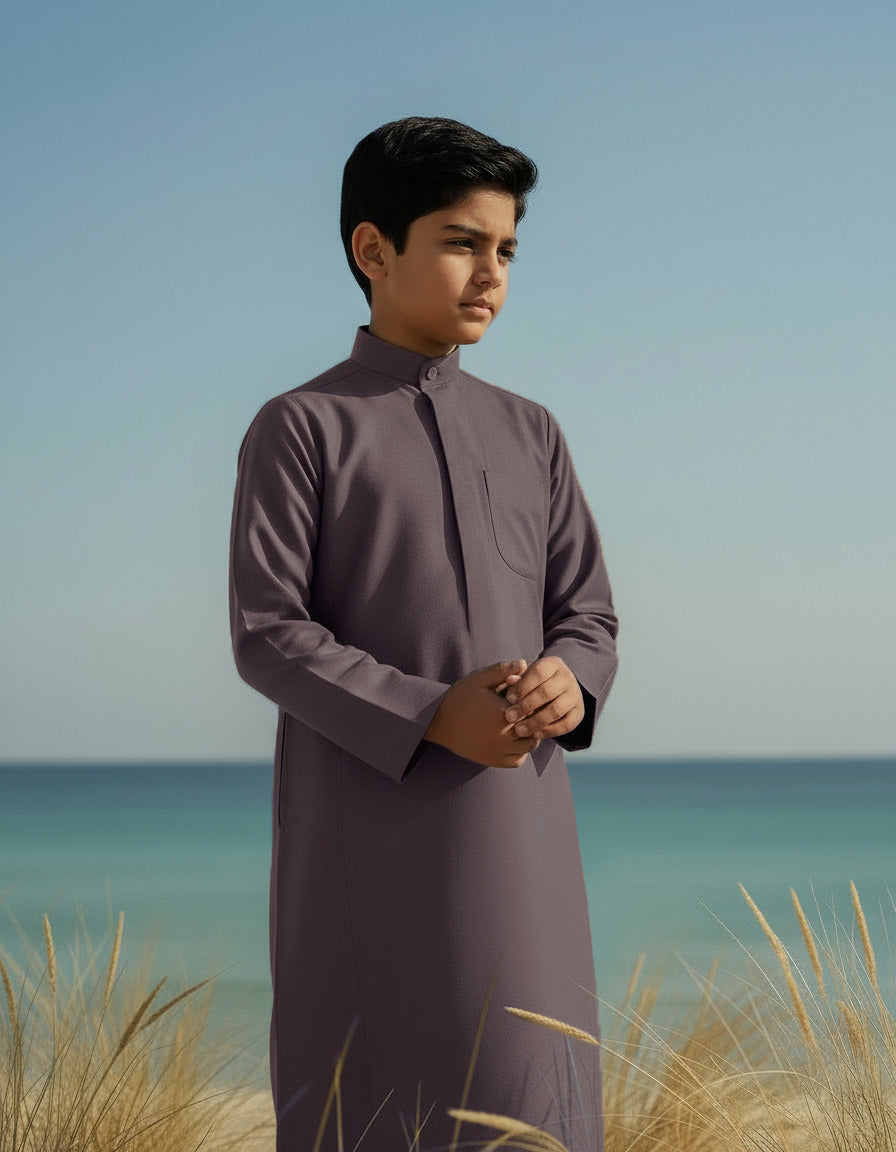 Al Jazeera Dark Beige Winter Dishdasha for Boys (With Name Embroidery)