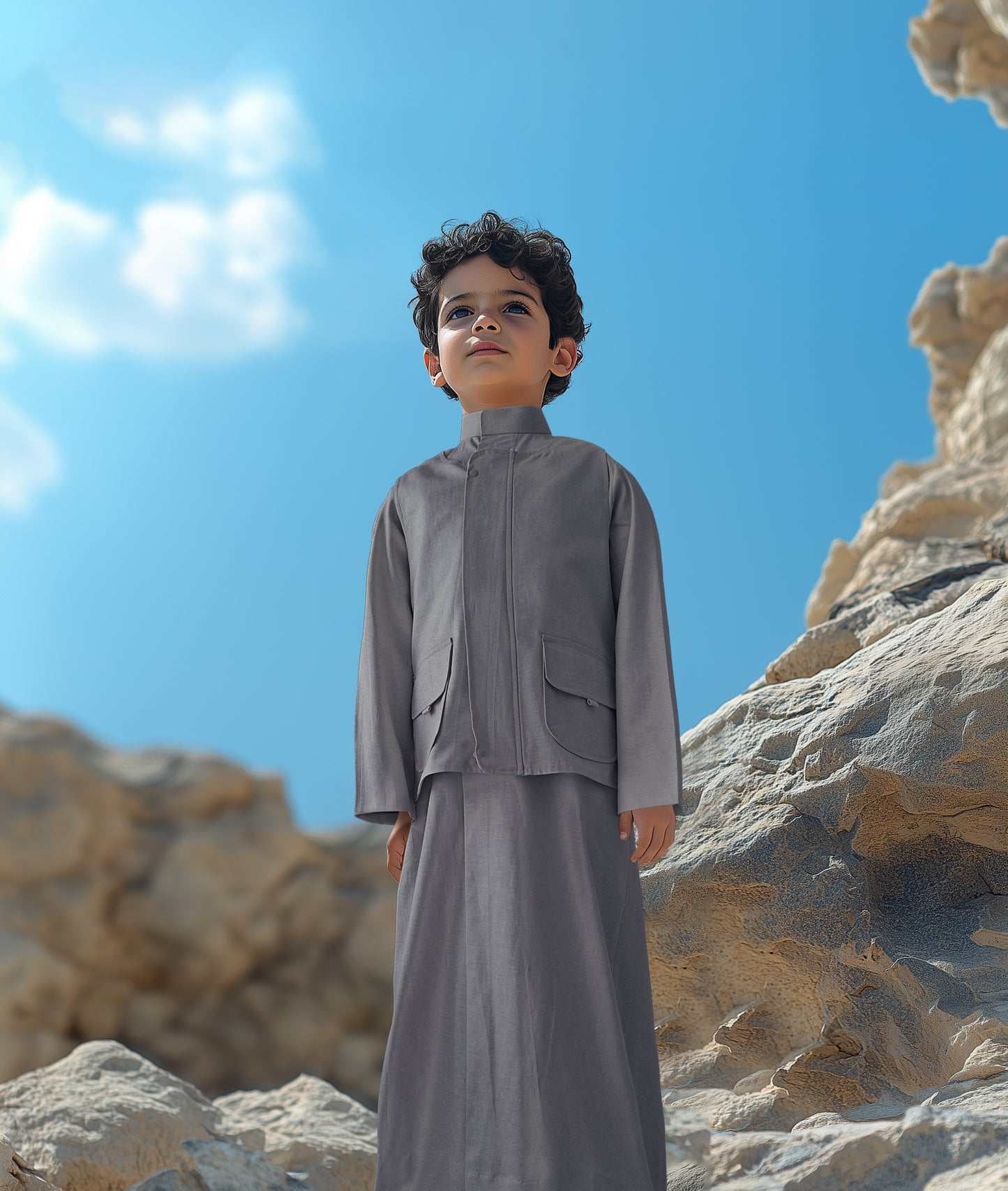 Smoky Umber Dishdasha Set With Vest And Bag D1