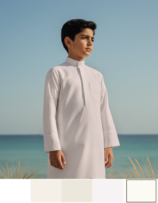off-white Summer Dishdasha Al Jazeera For Kids (With Name Embroidery)