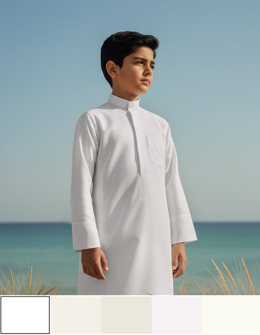 White Summer Dishdasha Al Jazeera For Kids (With Name Embroidery)