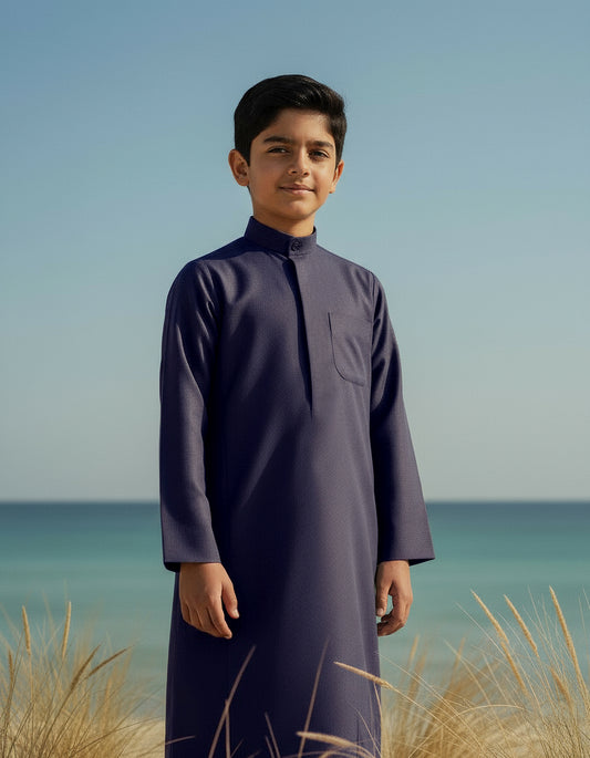 Al Jazeera dark-grey Winter Dishdasha for Boys (With Name Embroidery)