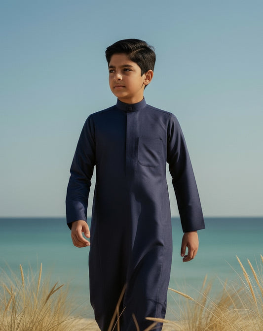 Al Jazeera Dark Blue Winter Dishdasha for Boys (With Name Embroidery)