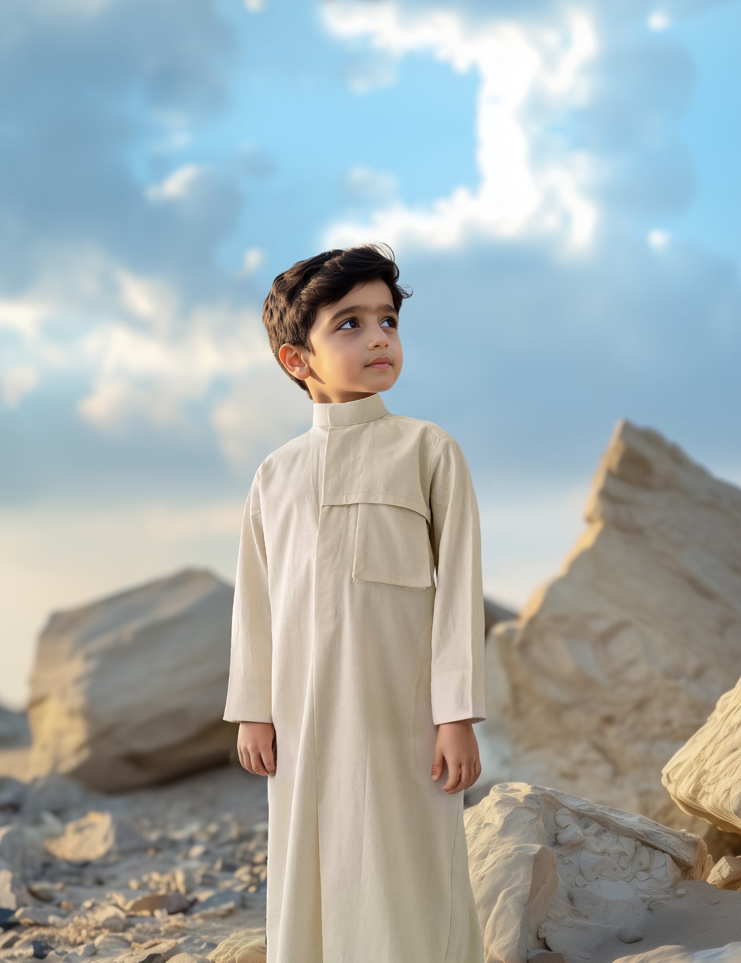 طقم دشداشة بيج فاتح مع سترة وحقيبة D2