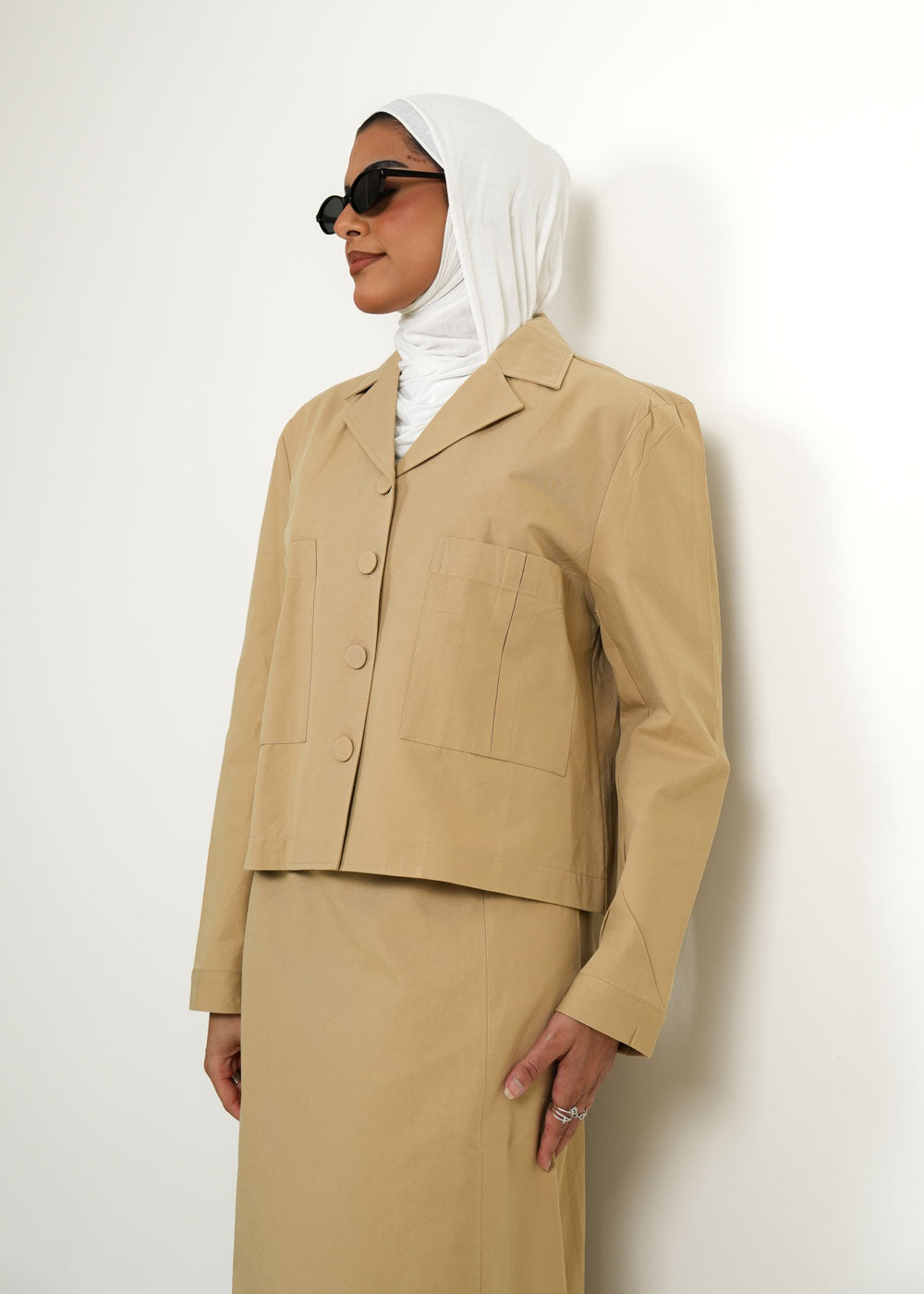 7963 Beige Jacket Set For Women