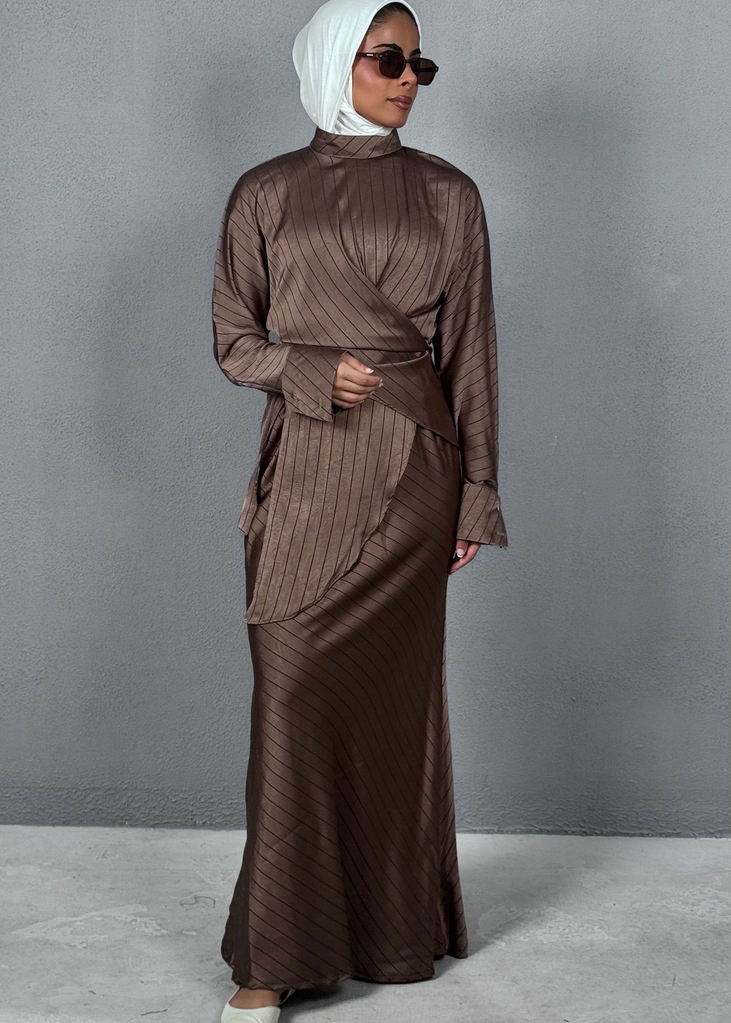 7860 Brown Stripe Set For Women