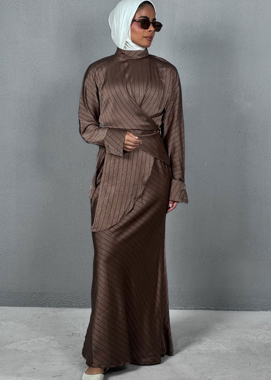 7860 Brown Stripe Set For Women