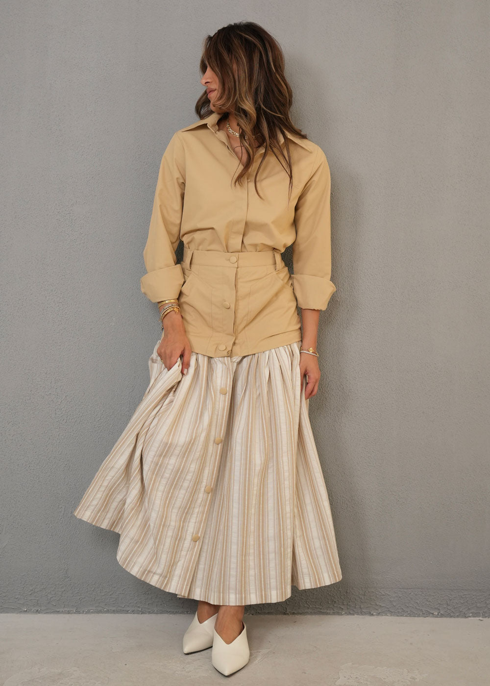 7806 Beige Skirt Set For Women
