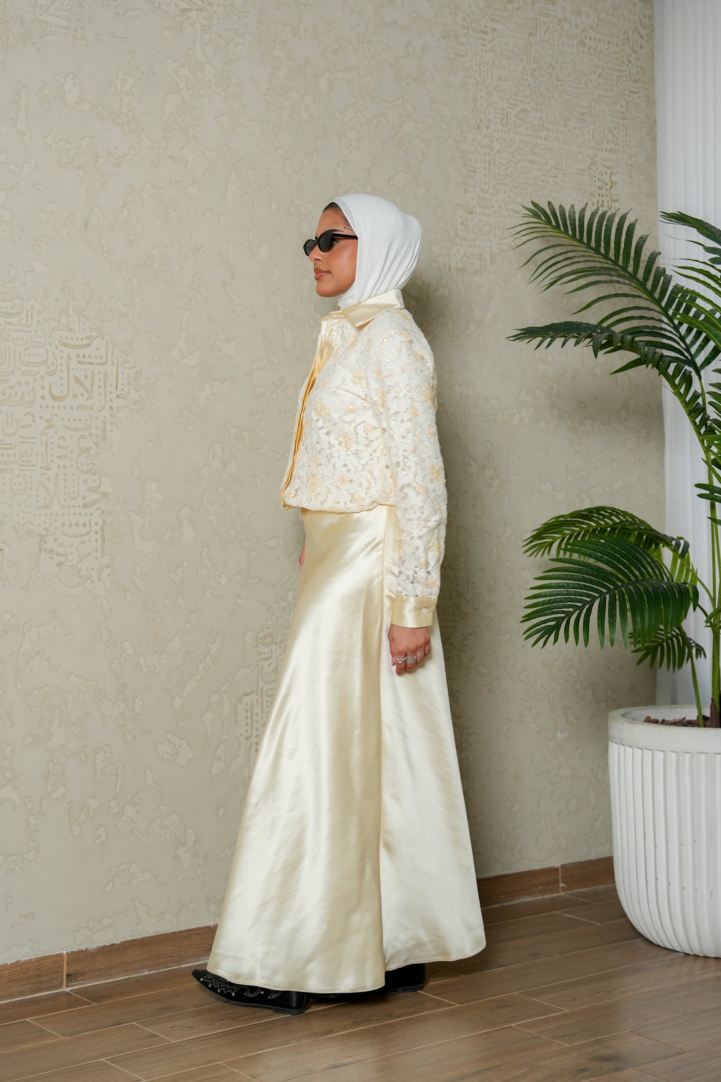 8111 Beige Shirt And Skirt Set For Women