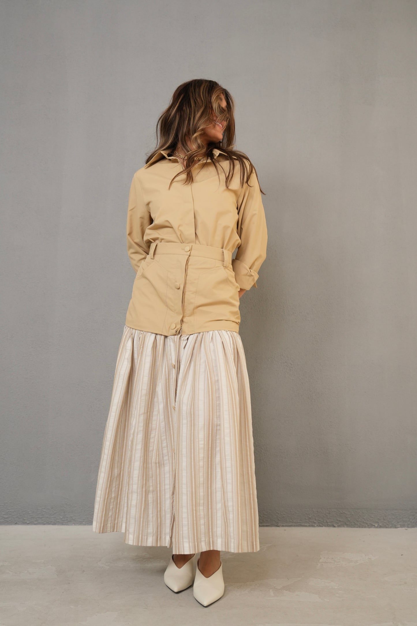 7806 Beige Skirt Set For Women