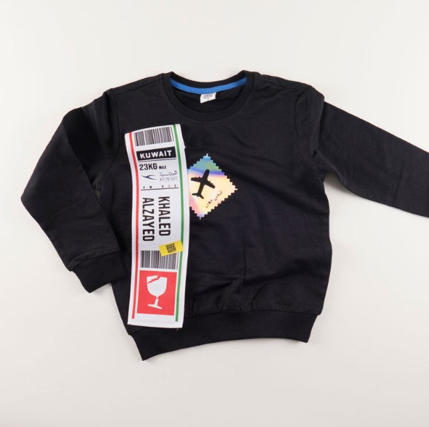 Black Pullover For Kids - Luggage Tag Design