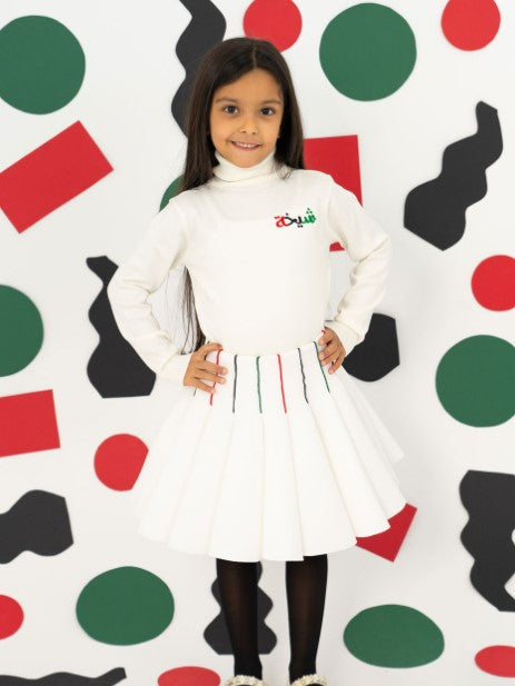 Off White High-Neck National Day Sweater For Kids