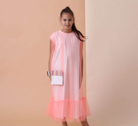 Pink Gergean Dress For Girls