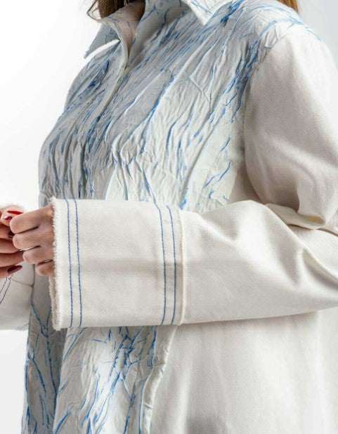 23SS1TB697304 Long White Shirt With Blue Inscription For Women