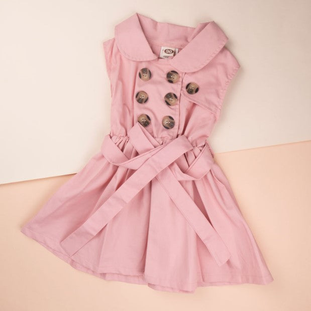 Pink Sleeveless Dress With Buttons For Girls (With Name Printing)
