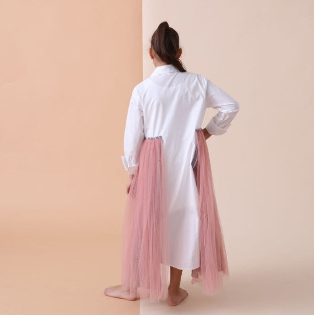 White And Light Pink Gergean Dress For Girls