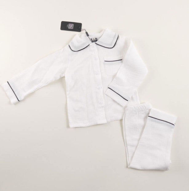 White Soft Pajama Set For Kids (With Name Embroidery Option)