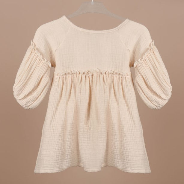 Beige Full Sleeve Dress For Baby Girl