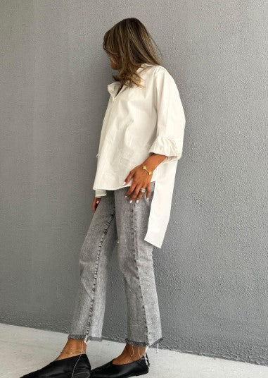 7578 White Back-Cut Shirt For Women