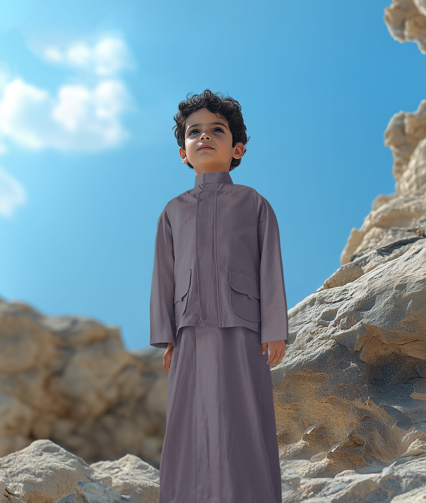 Smoky Umber Dishdasha Set With Vest And Bag D1