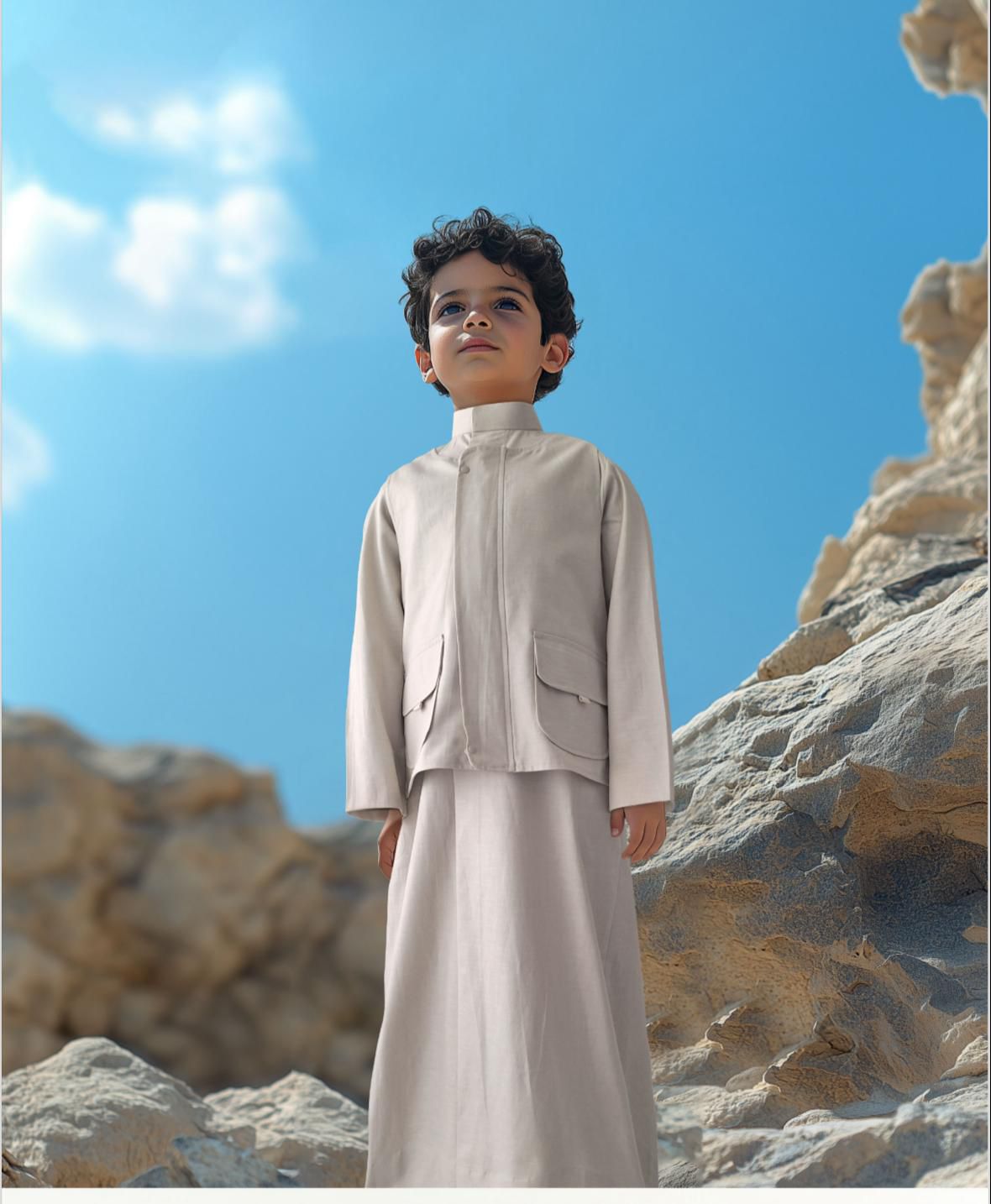 Sandy Desert Dishdasha Set With Vest And Bag D1