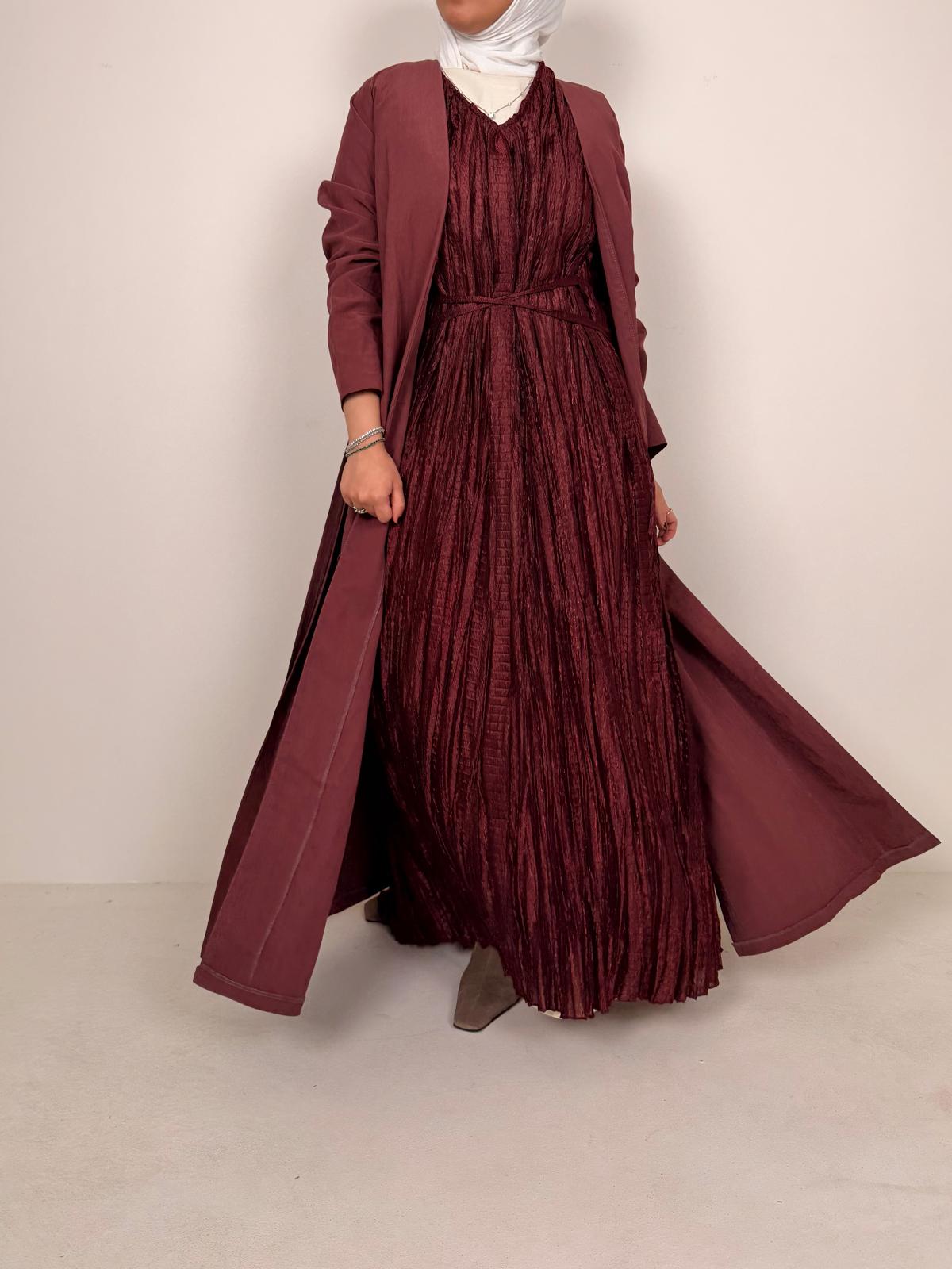 Nova 8079 Maroon Pleated Dress For Women