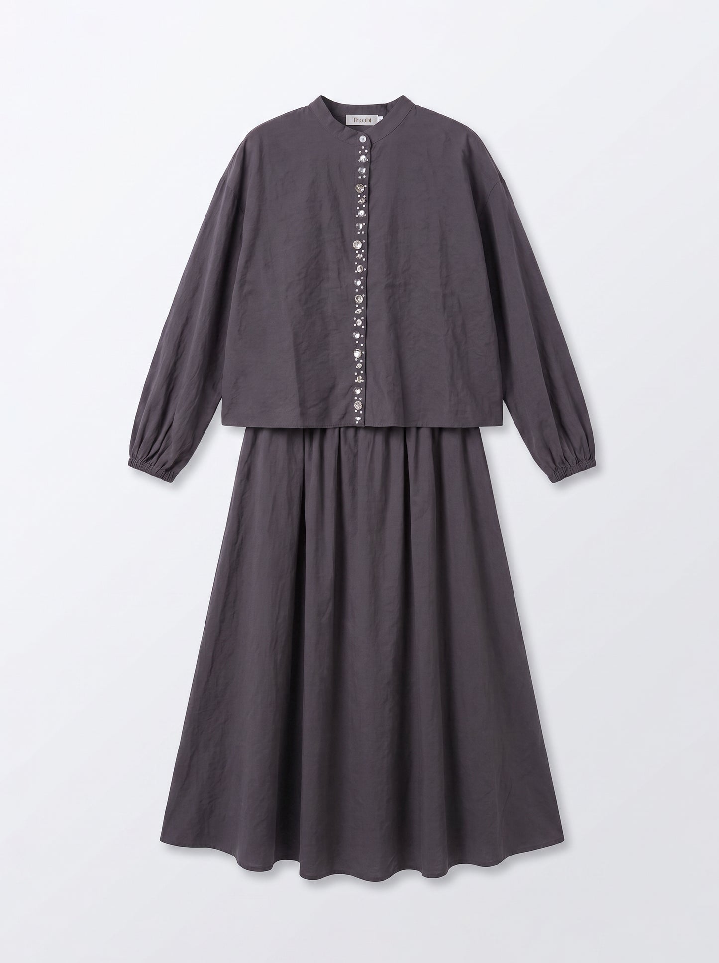 8201 Dark Grey Shirt And Skirt Set For Women