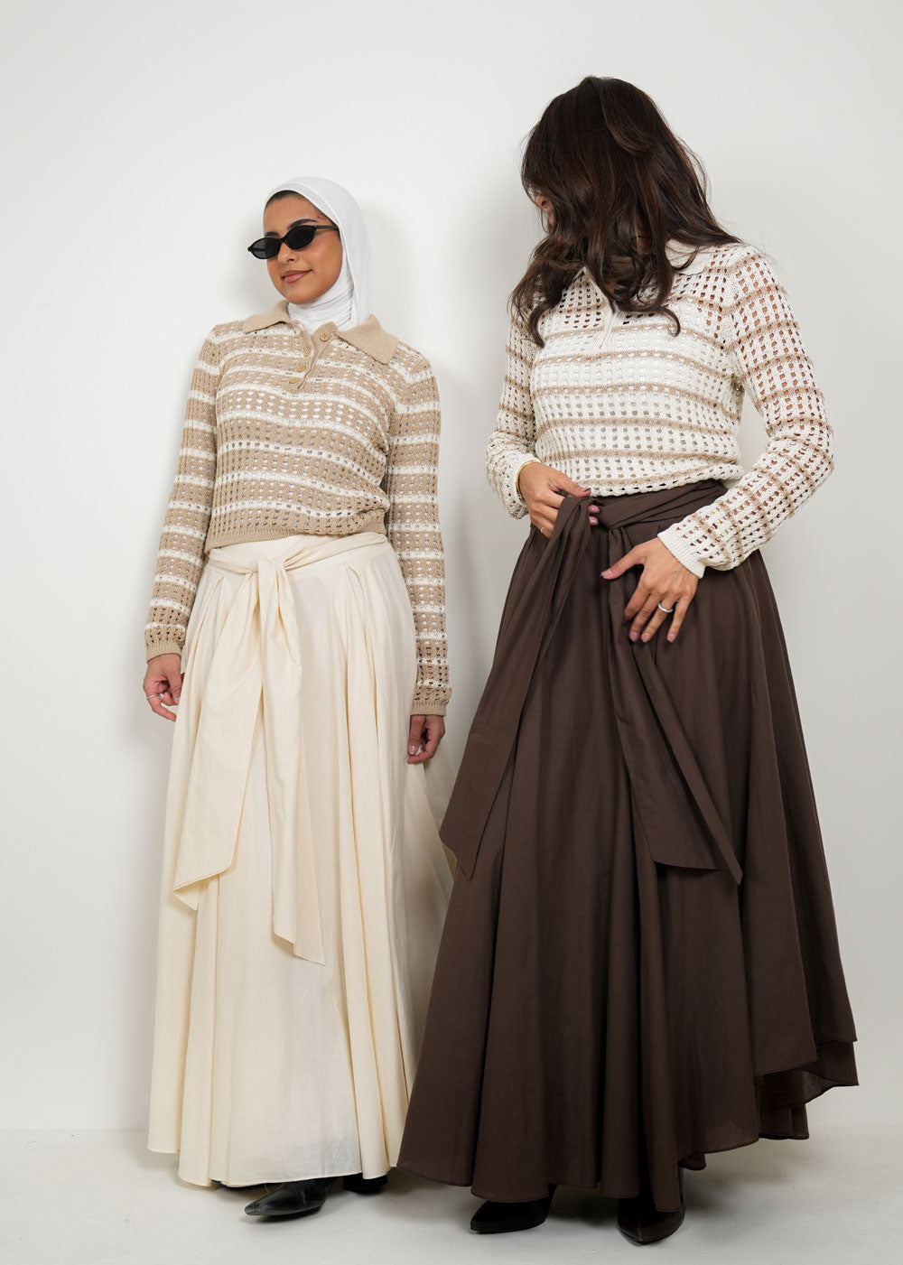 8053 Beige Stripes Sweater Top For Women