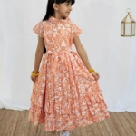 Picture of Orange And White Floral Daraa For Girls