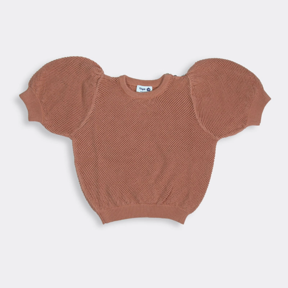 Picture of Tiya Brown Knitted Fabric T-shirt For Girls
