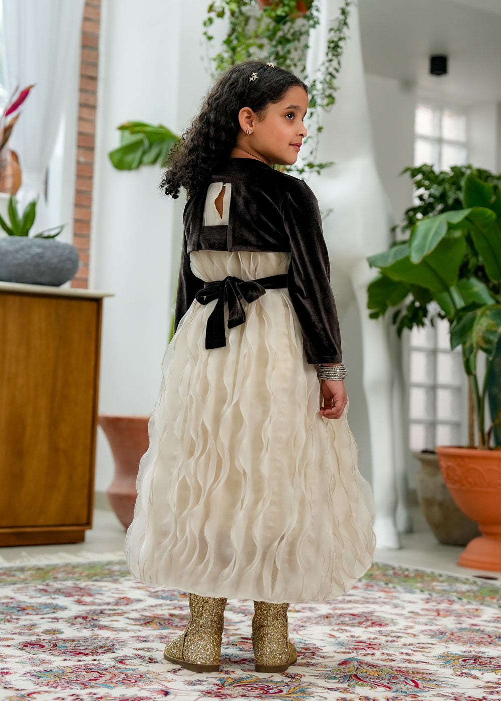 8042 Brown Daraa Velvet Set For Girls