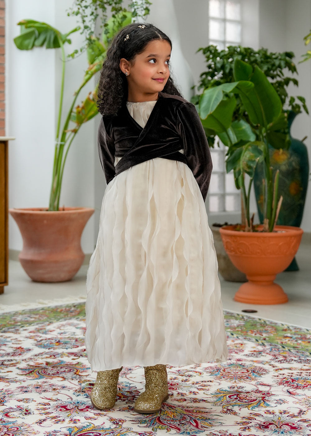 8042 Brown Daraa Velvet Set For Girls