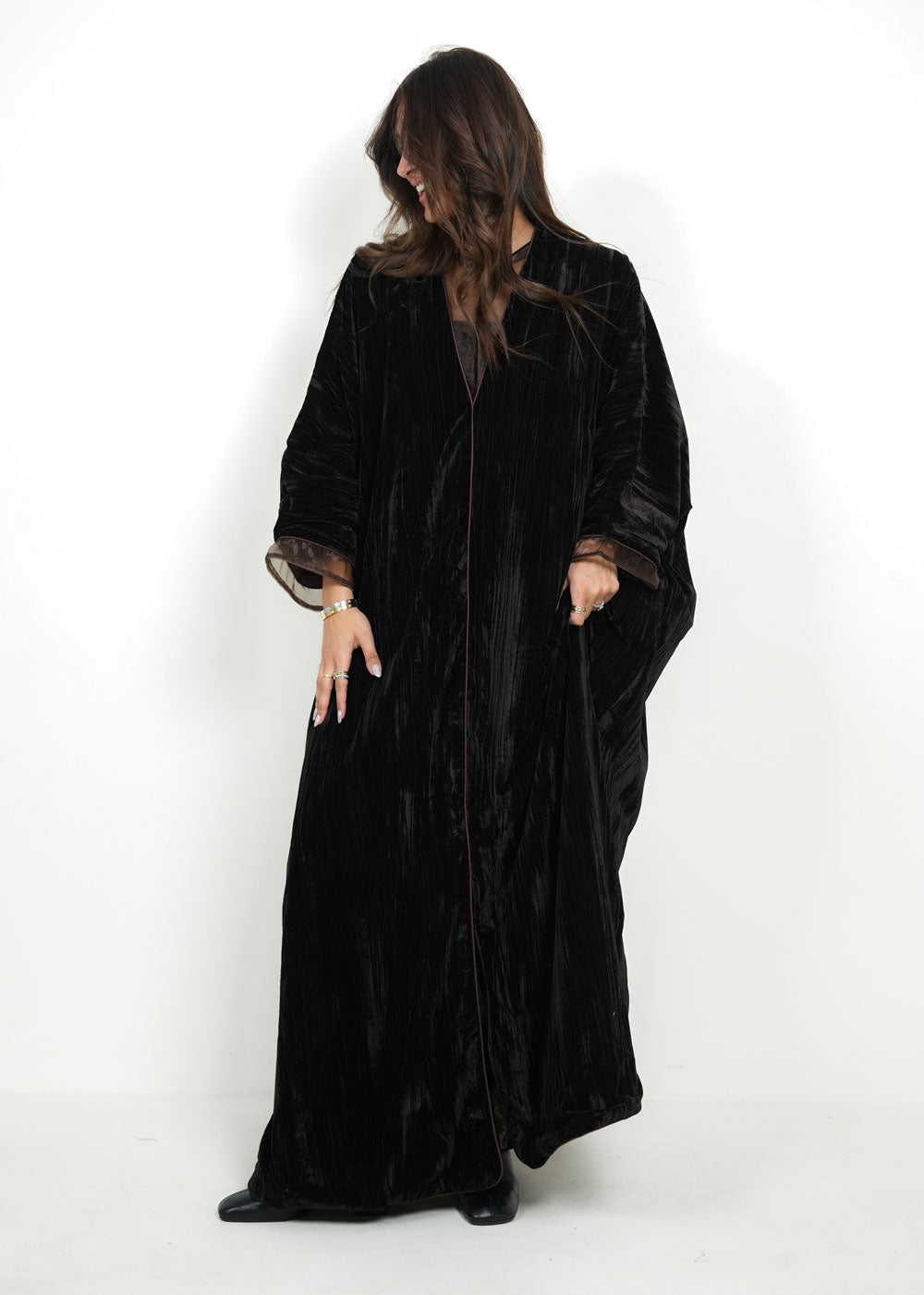 Nova 8094 Brown Velvet Organza Set For Women