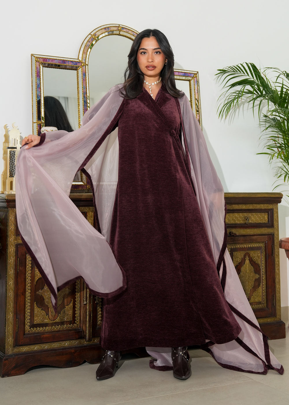 8071 Brown Red Bisht Daraa Set For Women