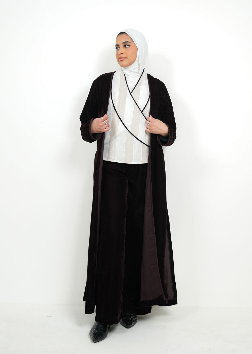 8099 Brown Velvet Daraa Set For Women
