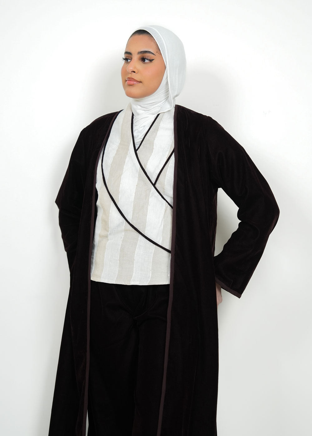 8099 Brown Velvet Daraa Set For Women